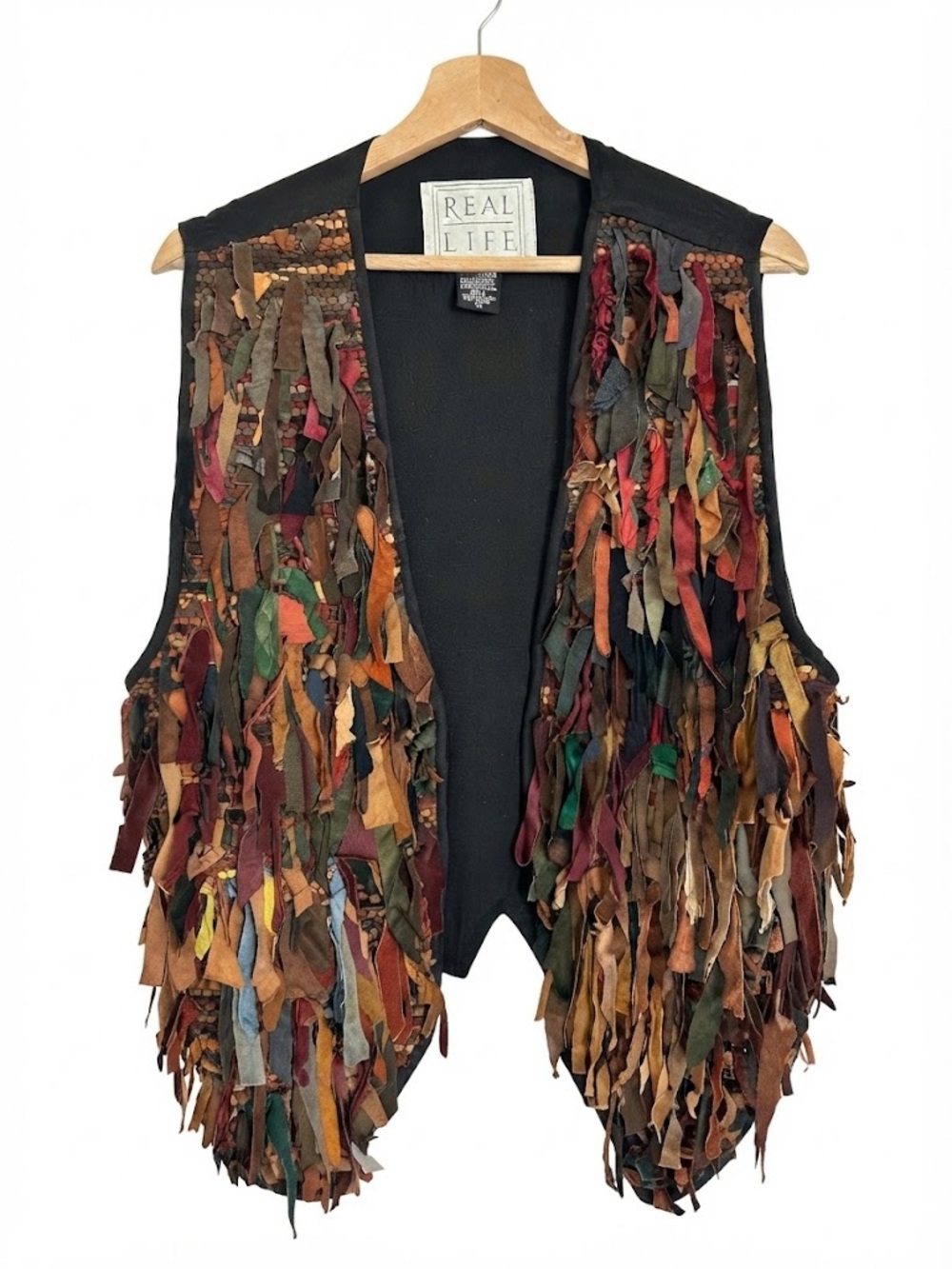 Vintage Real Life Leather Suede Fringe Vest Boho Hippie Festival M - Picture 9 of 9